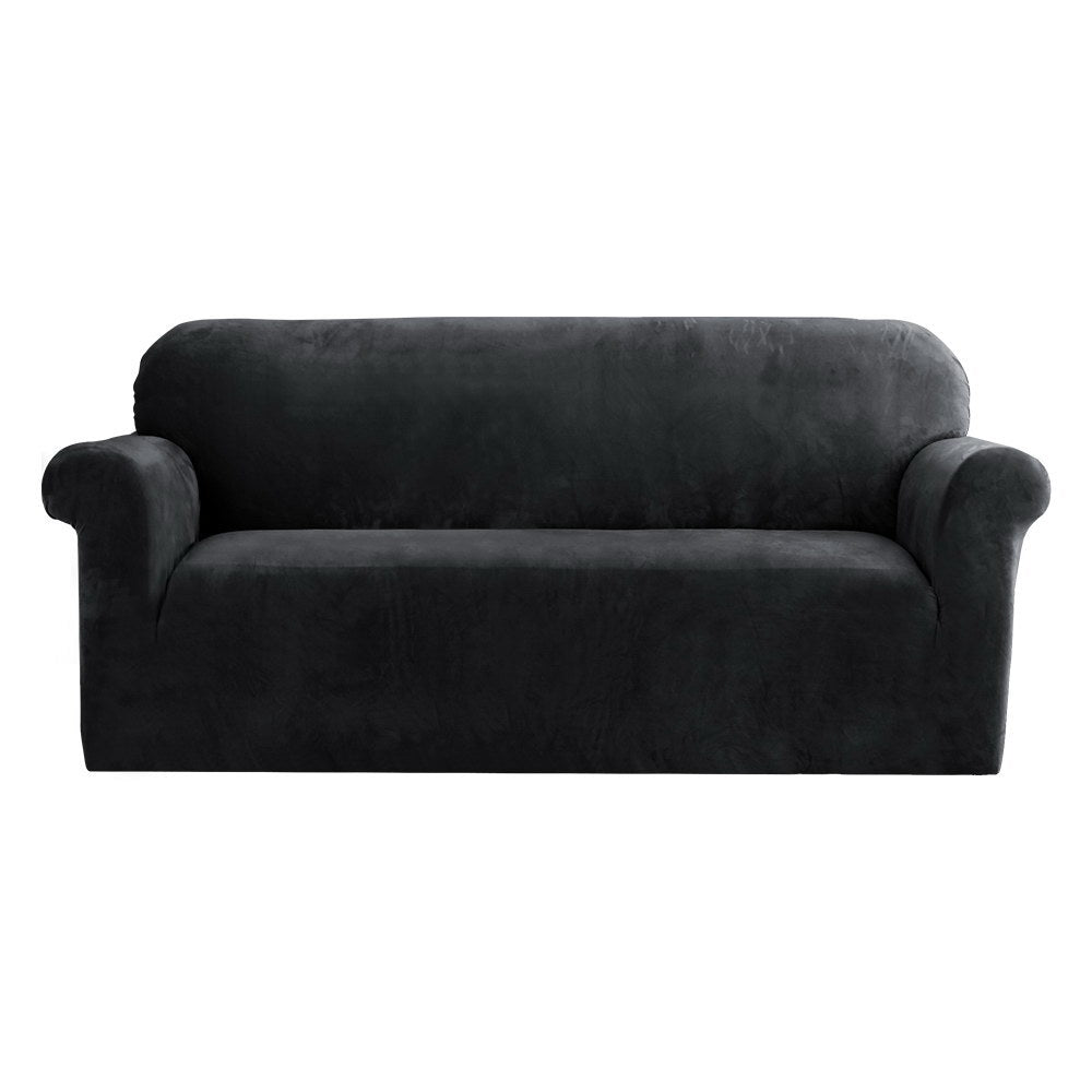 Artiss Sofa Cover Couch Covers 3 Seater Velvet Black Furniture > Sofas