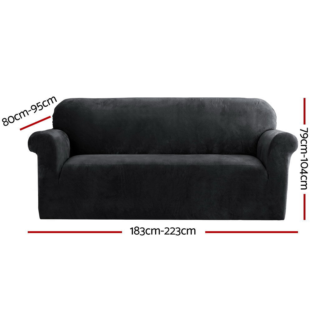Artiss Sofa Cover Couch Covers 3 Seater Velvet Black Furniture > Sofas