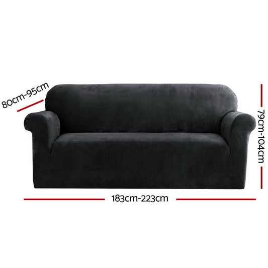Artiss Sofa Cover Couch Covers 3 Seater Velvet Black Furniture > Sofas