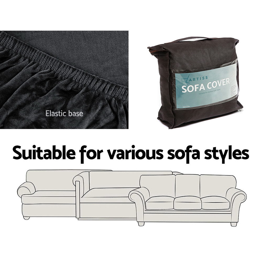Artiss Sofa Cover Couch Covers 3 Seater Velvet Black Furniture > Sofas