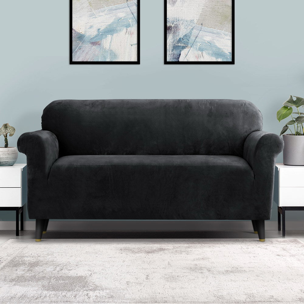Artiss Sofa Cover Couch Covers 3 Seater Velvet Black Furniture > Sofas