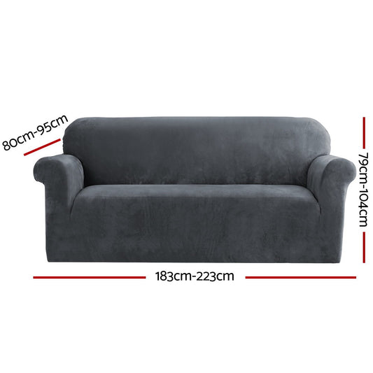Artiss Sofa Cover Couch Covers 3 Seater Velvet Grey Furniture > Sofas