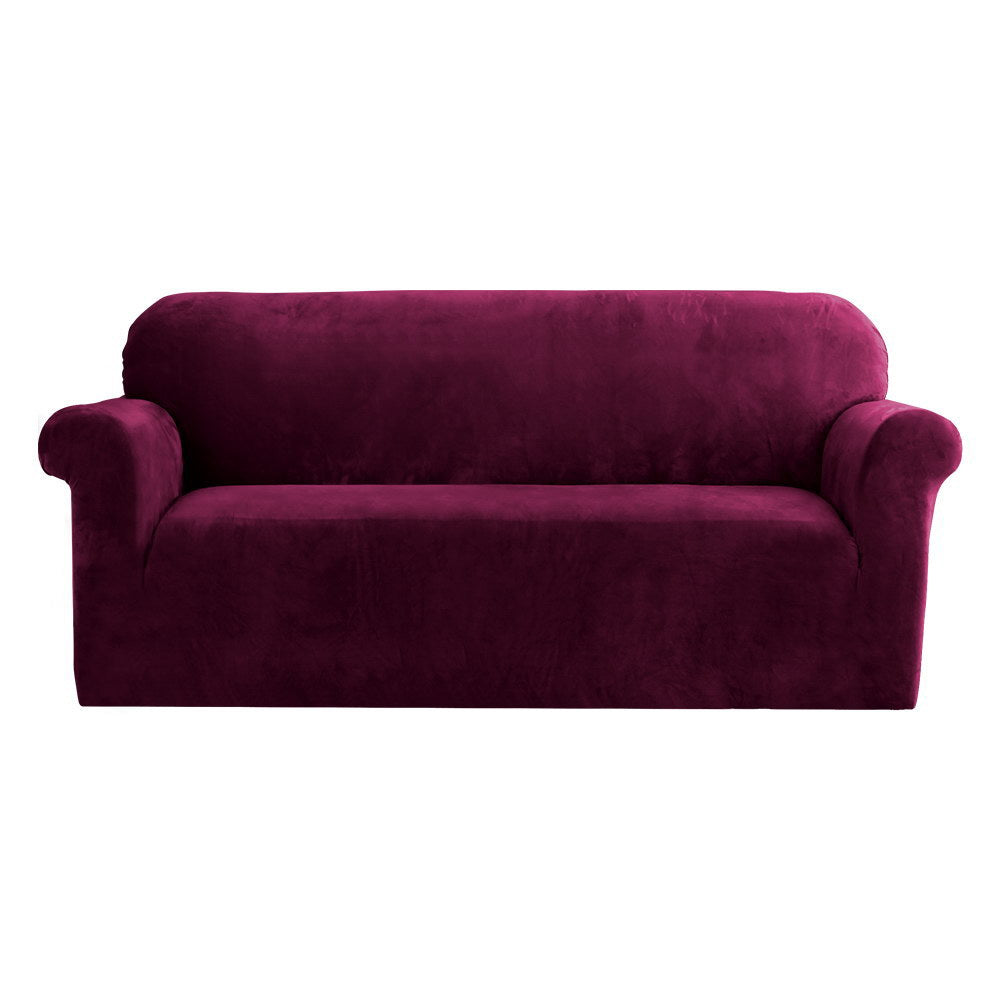 Artiss Sofa Cover Couch Covers 3 Seater Velvet Ruby Red Furniture > Sofas