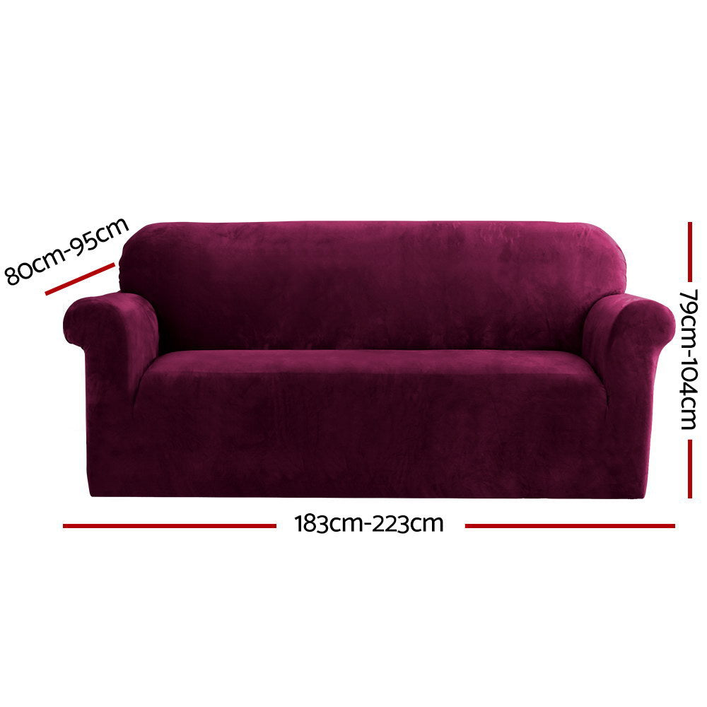 Artiss Sofa Cover Couch Covers 3 Seater Velvet Ruby Red Furniture > Sofas