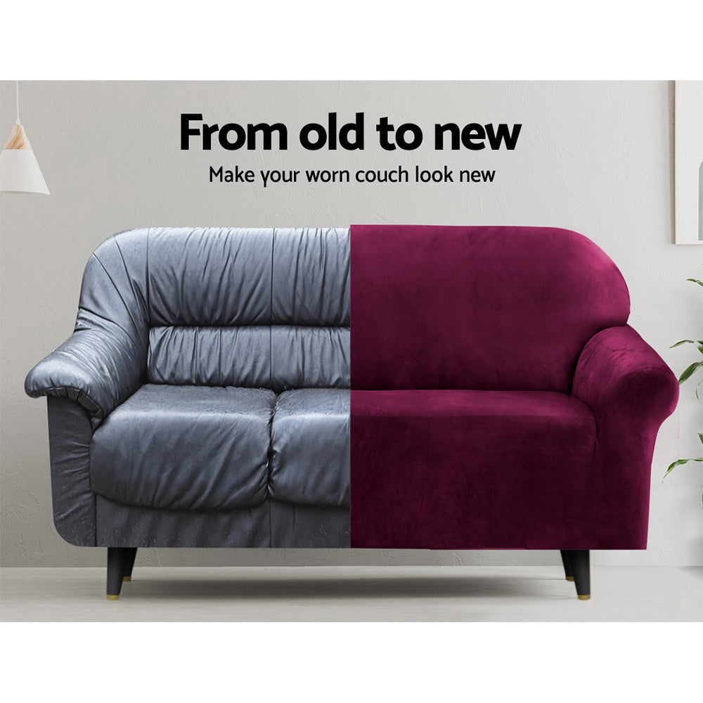 Artiss Sofa Cover Couch Covers 3 Seater Velvet Ruby Red Furniture > Sofas