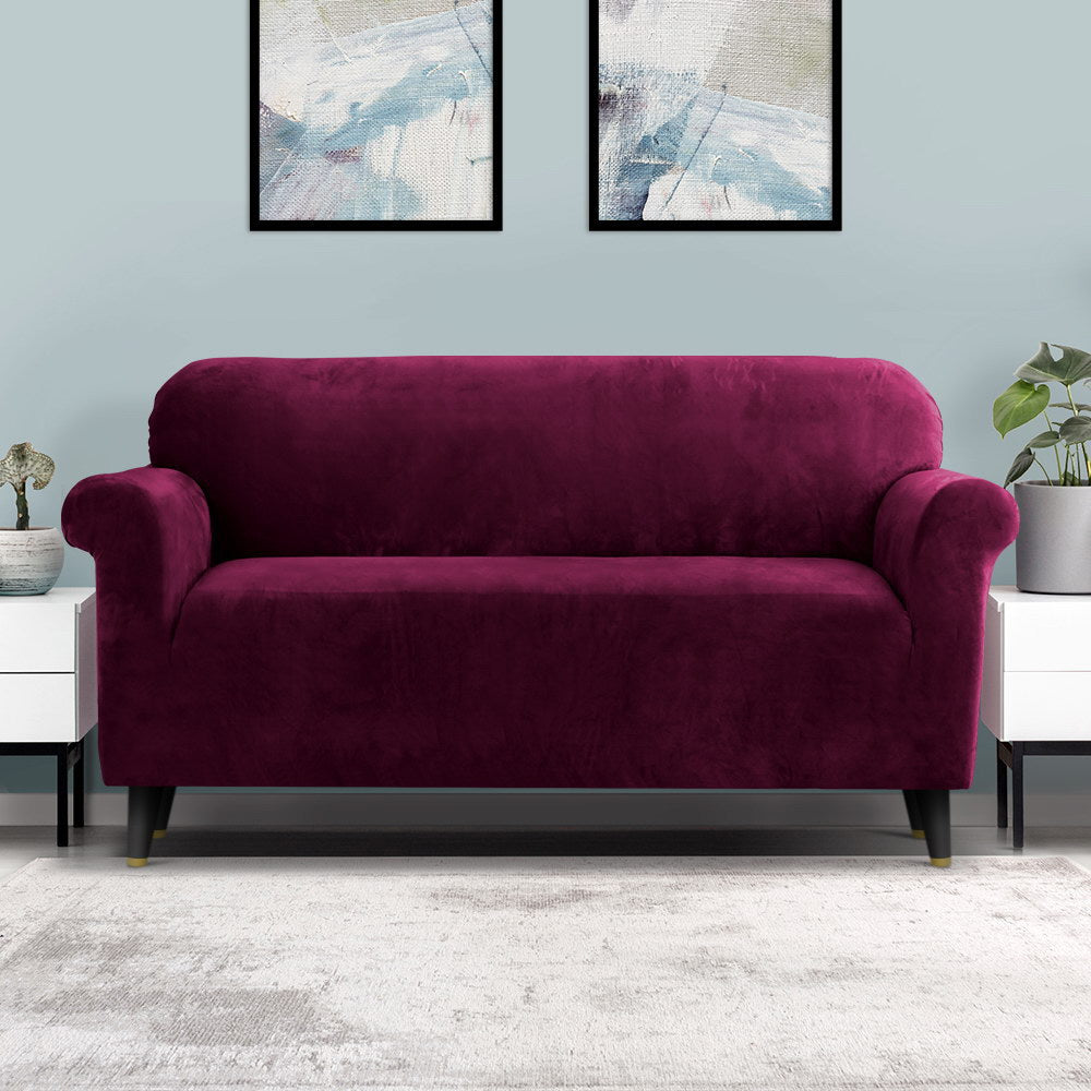 Artiss Sofa Cover Couch Covers 3 Seater Velvet Ruby Red Furniture > Sofas