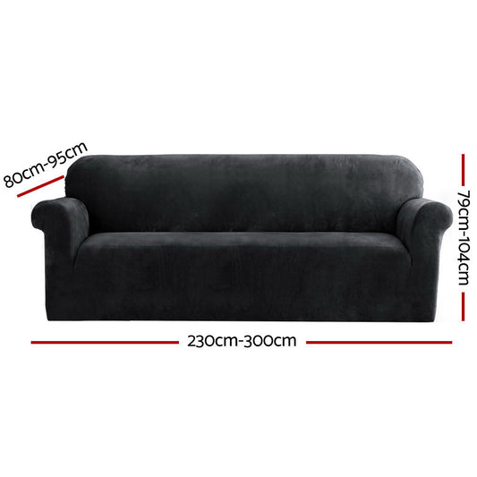Artiss Sofa Cover Couch Covers 4 Seater Velvet Black Furniture > Sofas