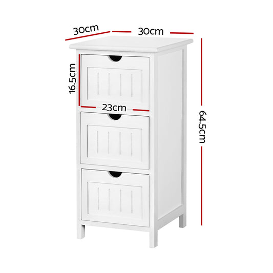 Artiss Bedside Table Bathroom Storage Cabinet 3 Drawers White Furniture > Bedroom