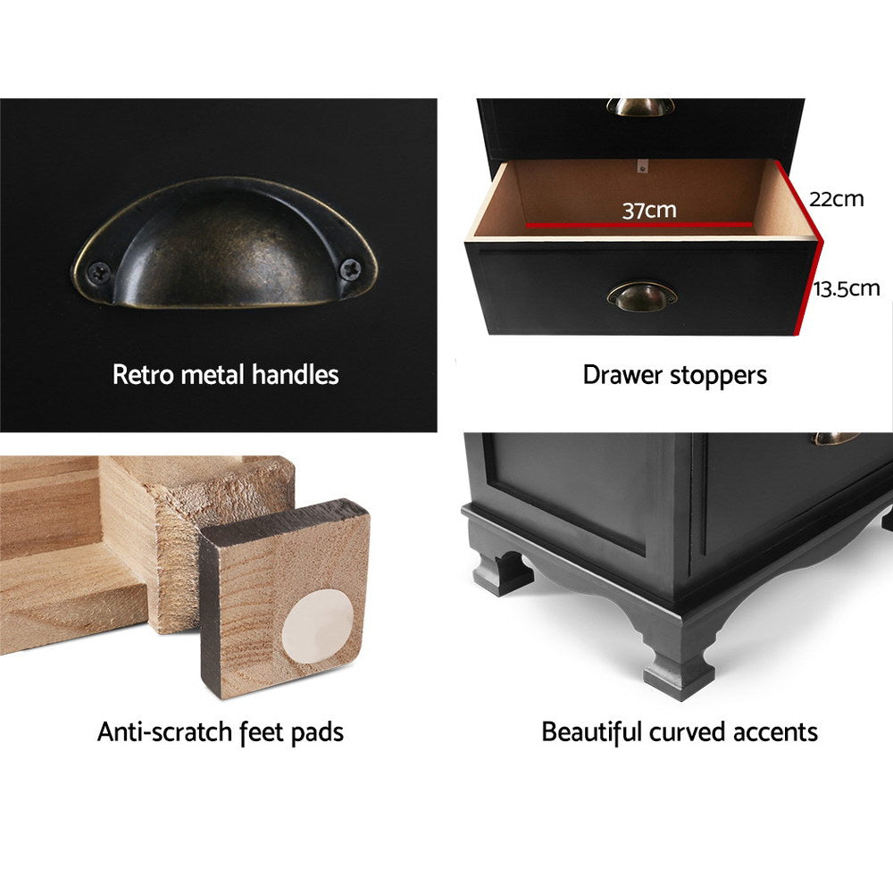 Artiss Bedside Table 3 Drawers Vintage - THYME Black - Furniture > Bedroom > Bedside Tables