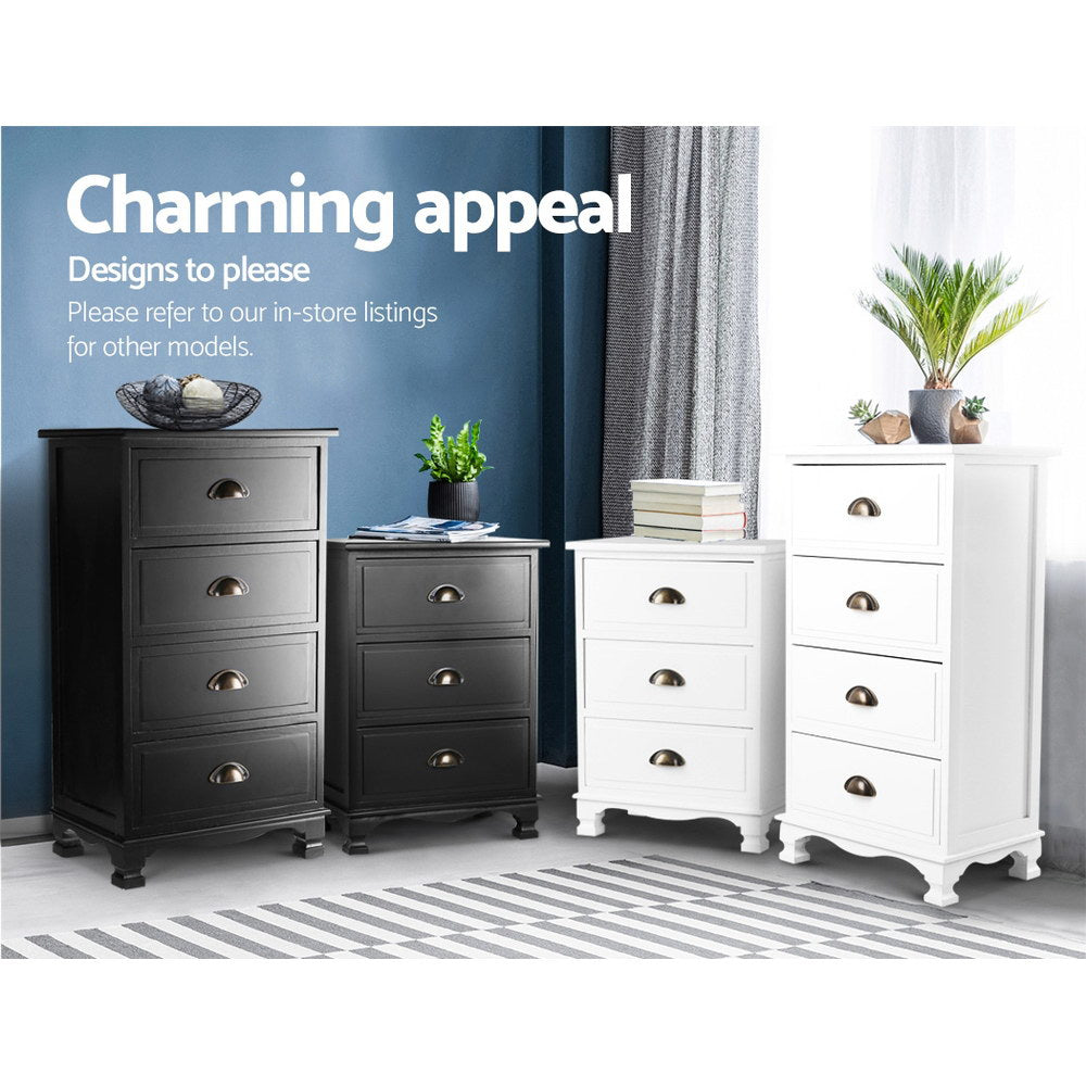 Artiss Bedside Table 3 Drawers Vintage - THYME Black - Furniture > Bedroom > Bedside Tables