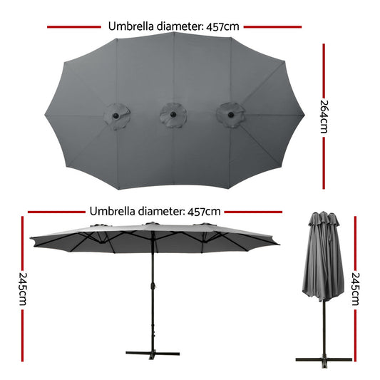 Instahut 4.57m Outdoor Umbrella Beach Pole Garden Tilt Charcoal - Furniture > Outdoor > Outdoor Sofas & Lounge Sets