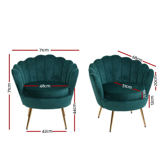 Artiss Armchair Velvet Green Callista Furniture > Bar Stools & Chairs > Arm Chairs & Recliners