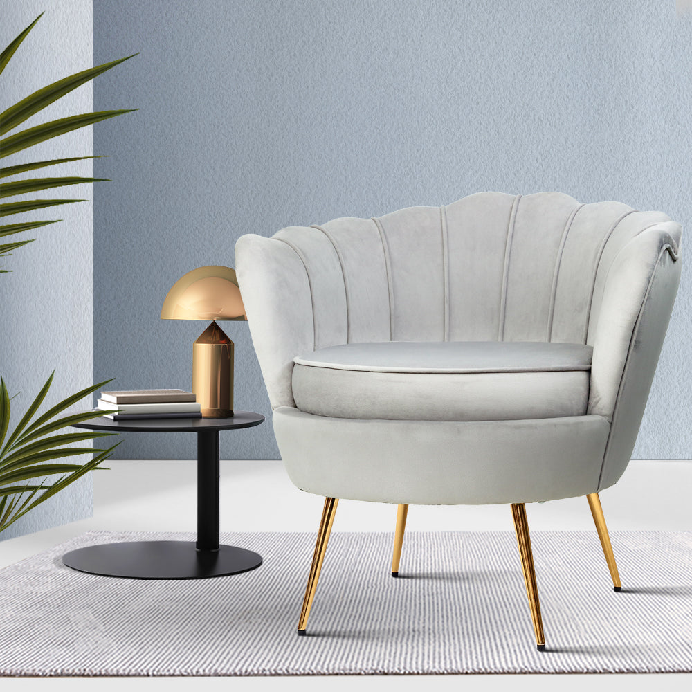 Artiss Armchair Velvet Grey Callista - Furniture > Bar Stools & Chairs > Arm Chairs & Recliners