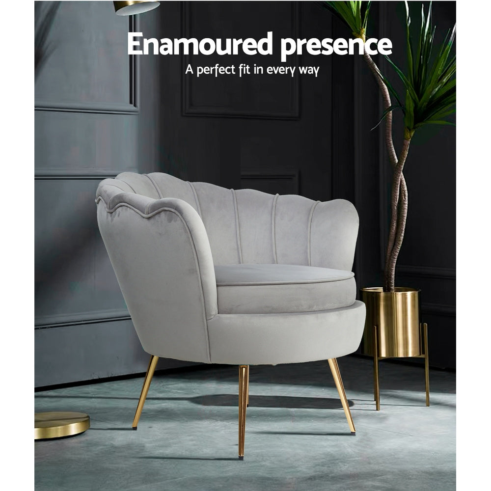 Artiss Armchair Velvet Grey Callista - Furniture > Bar Stools & Chairs > Arm Chairs & Recliners