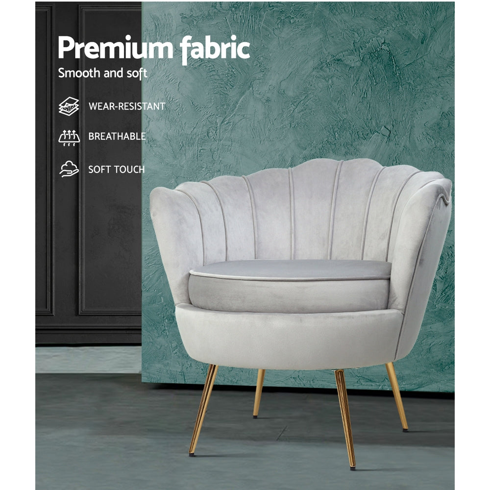 Artiss Armchair Velvet Grey Callista - Furniture > Bar Stools & Chairs > Arm Chairs & Recliners