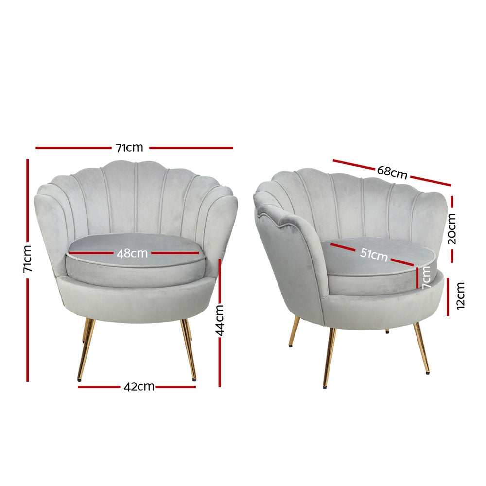 Artiss Armchair Velvet Grey Callista - Furniture > Bar Stools & Chairs > Arm Chairs & Recliners