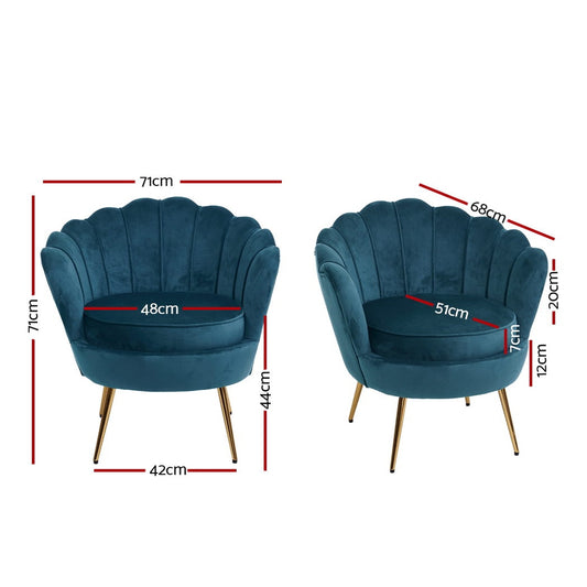Artiss Armchair Velvet Blue Callista Furniture > Bar Stools & Chairs > Arm Chairs & Recliners