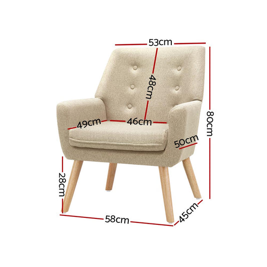 Armchair Linen Fabric Anne Beige - Furniture > Bar Stools & Chairs > Arm Chairs & Recliners