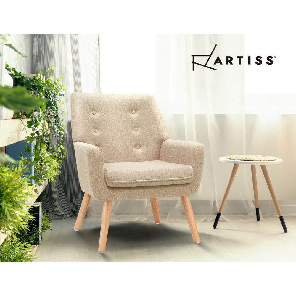 Artiss Armchair Linen Fabric Anne Beige - Furniture > Bar Stools & Chairs > Arm Chairs & Recliners