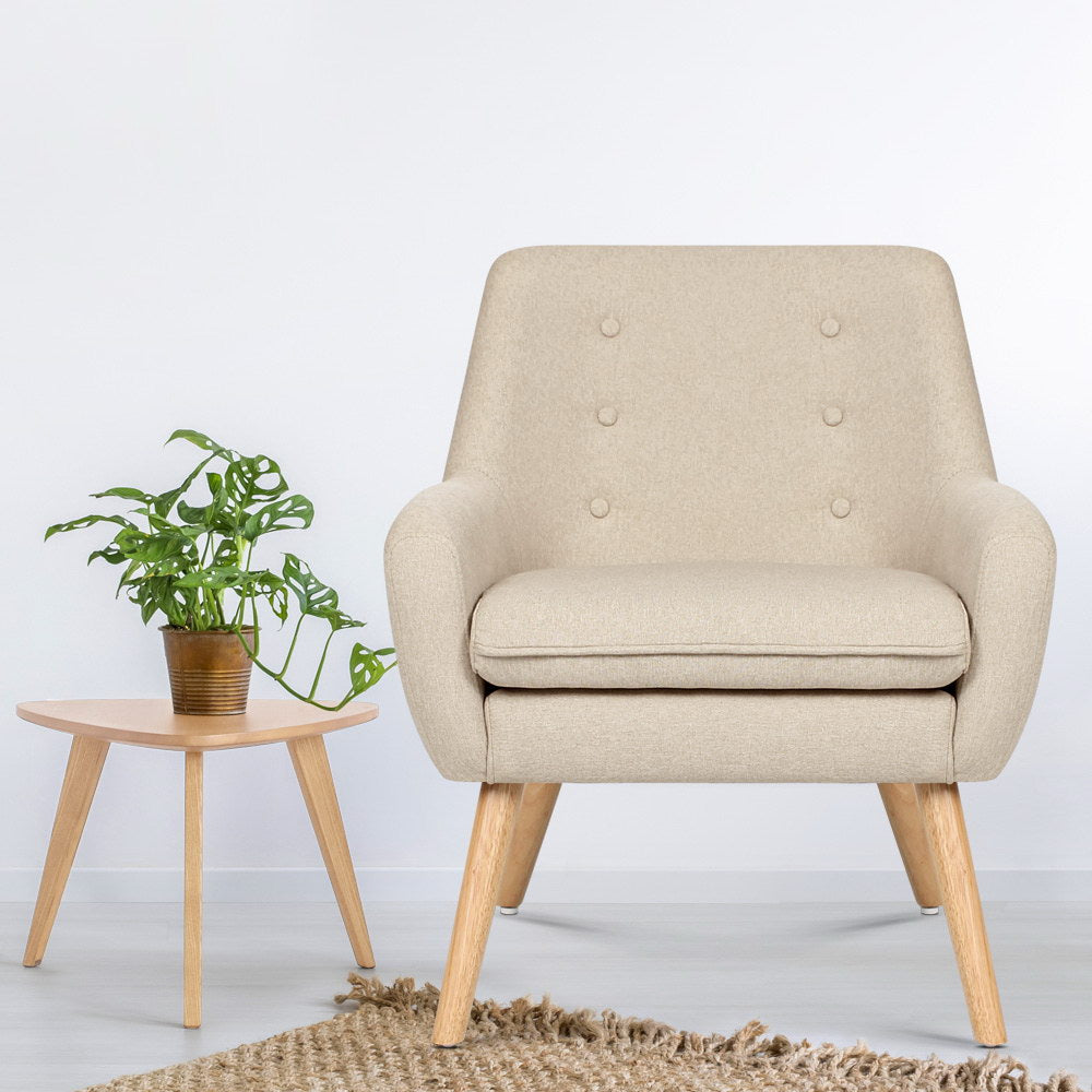 Artiss Armchair Linen Fabric Anne Beige - Furniture > Bar Stools & Chairs > Arm Chairs & Recliners