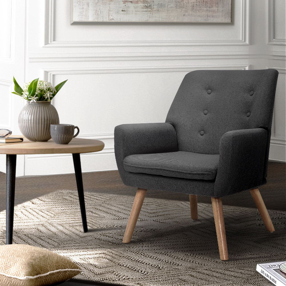 Artiss Armchair Linen Fabric Anne Charcoal - Furniture > Bar Stools & Chairs > Arm Chairs & Recliners