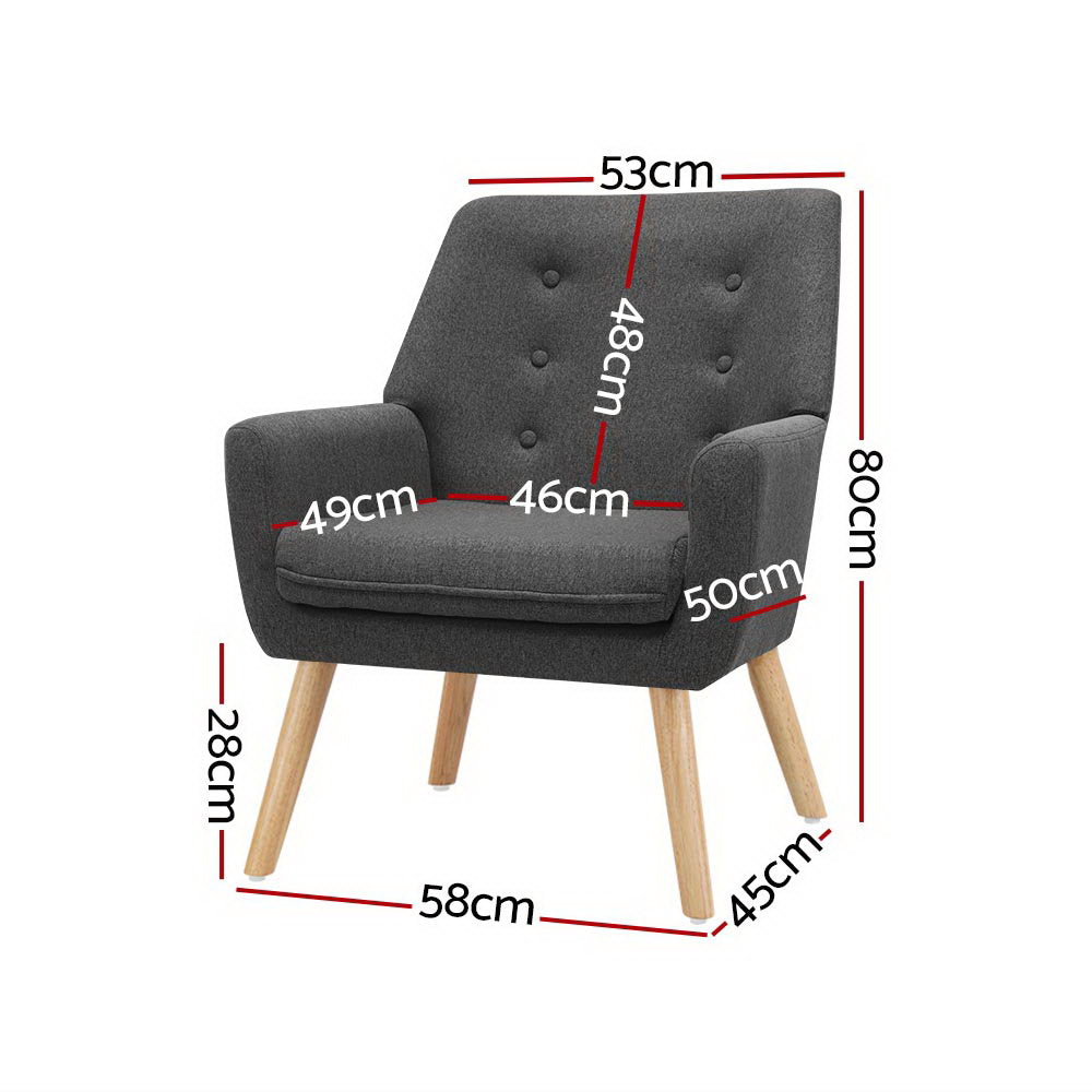 Artiss Armchair Linen Fabric Anne Charcoal - Furniture > Bar Stools & Chairs > Arm Chairs & Recliners
