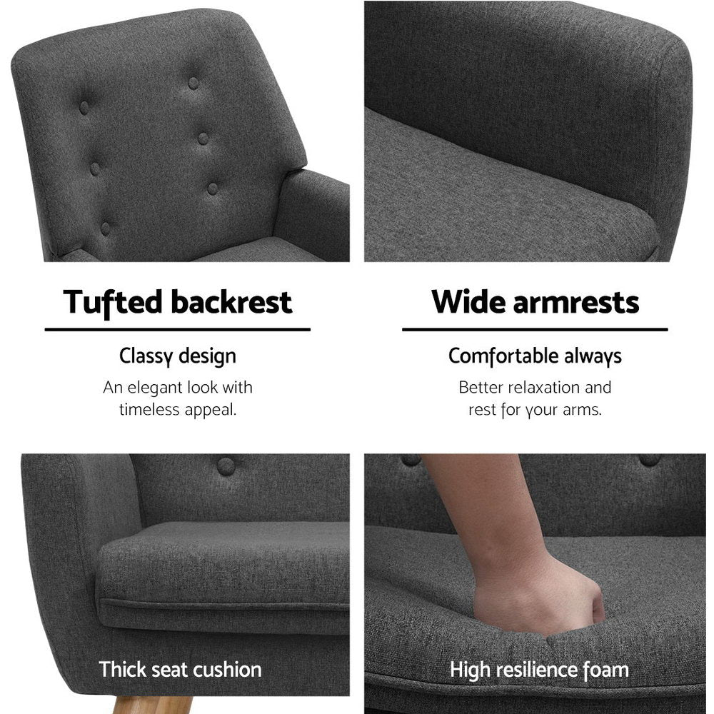 Artiss Armchair Linen Fabric Anne Charcoal - Furniture > Bar Stools & Chairs > Arm Chairs & Recliners