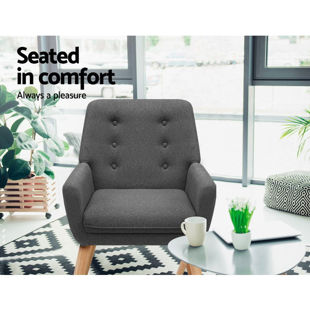 Artiss Armchair Linen Fabric Anne Charcoal - Furniture > Bar Stools & Chairs > Arm Chairs & Recliners