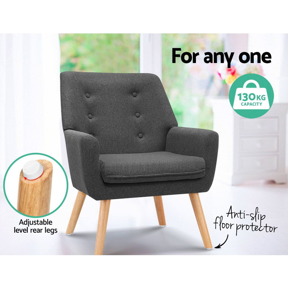 Artiss Armchair Linen Fabric Anne Charcoal - Furniture > Bar Stools & Chairs > Arm Chairs & Recliners