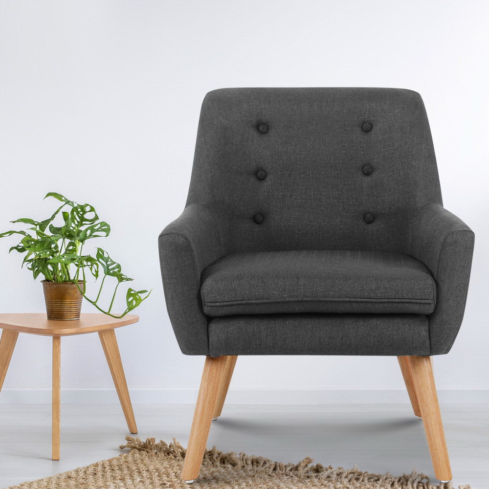 Artiss Armchair Linen Fabric Anne Charcoal - Furniture > Bar Stools & Chairs > Arm Chairs & Recliners