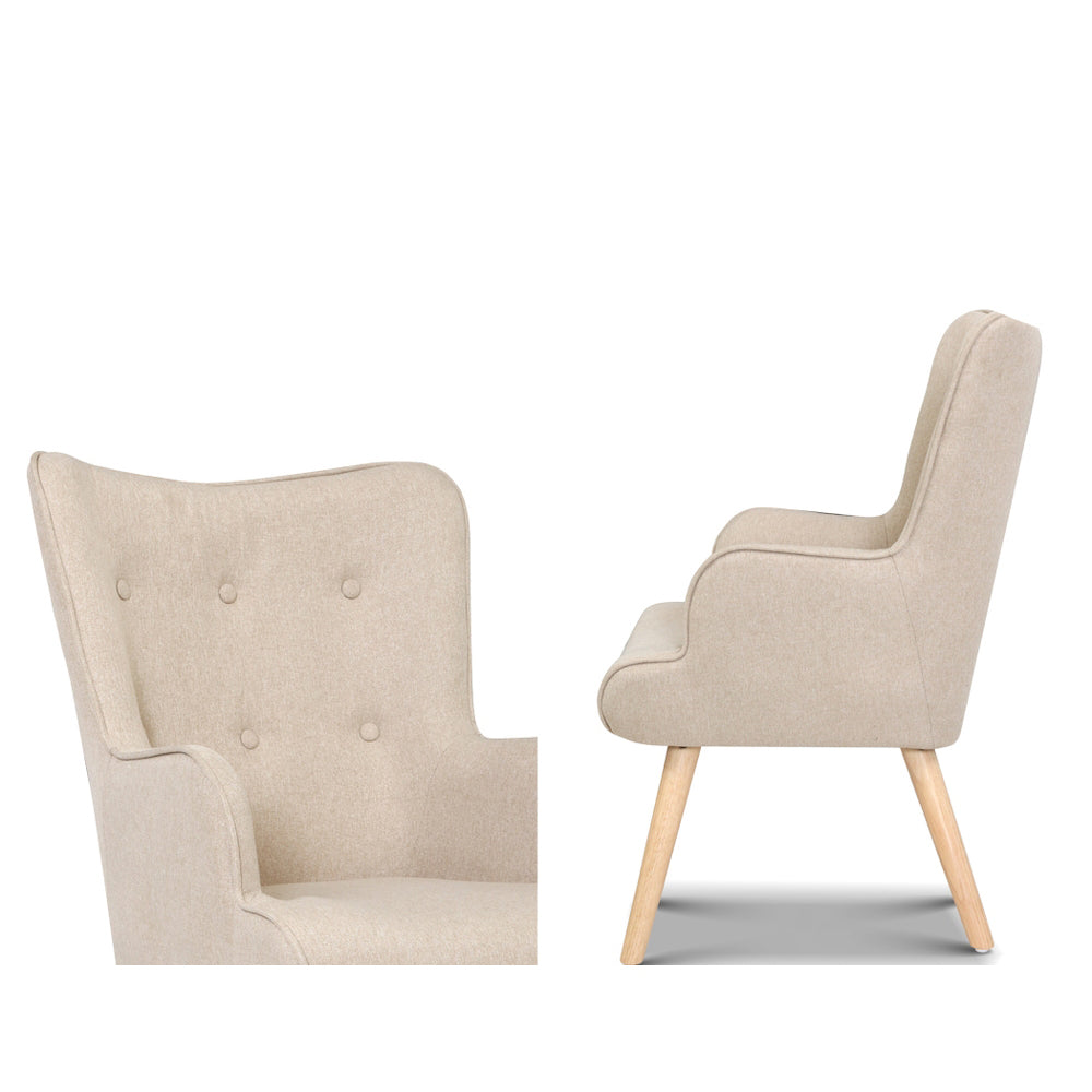 Artiss Armchair Set with Ottoman Beige Lansar - Furniture > Bar Stools & Chairs > Arm Chairs & Recliners