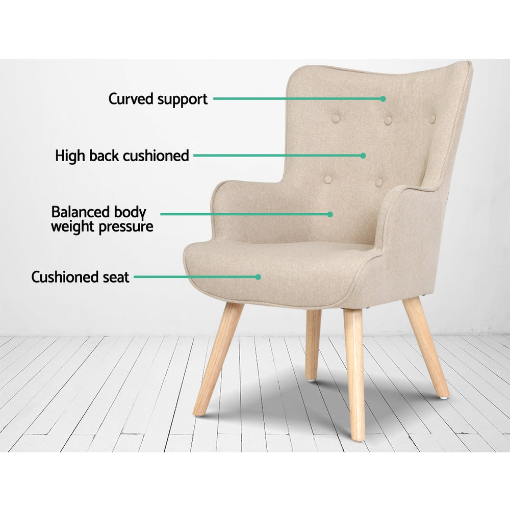 Artiss Armchair Set with Ottoman Beige Lansar - Furniture > Bar Stools & Chairs > Arm Chairs & Recliners