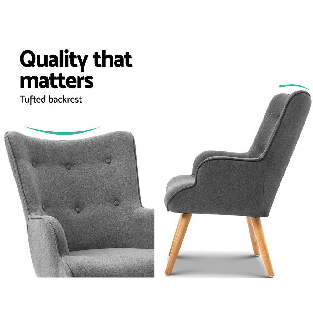 Artiss Armchair Set with Ottoman Grey Lansar - Furniture > Bar Stools & Chairs > Arm Chairs & Recliners
