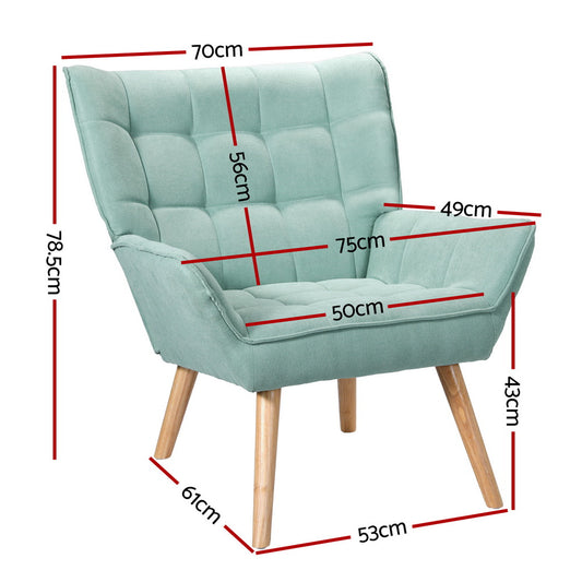 Artiss Armchair Lounge Chair Accent Chairs Sofa Linen Fabric Cushion Seat Blue Furniture > Bar Stools & Chairs > Arm