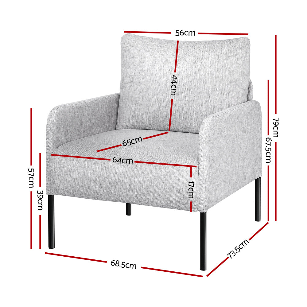 Artiss Armchair Accent Chair Pillow Fabric Grey - Furniture > Bar Stools & Chairs > Arm Chairs & Recliners