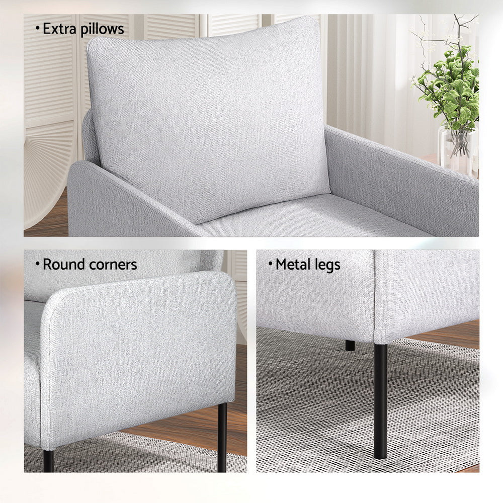 Artiss Armchair Accent Chair Pillow Fabric Grey - Furniture > Bar Stools & Chairs > Arm Chairs & Recliners