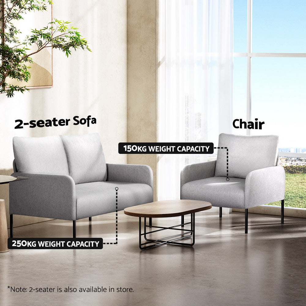 Artiss Armchair Accent Chair Pillow Fabric Grey - Furniture > Bar Stools & Chairs > Arm Chairs & Recliners