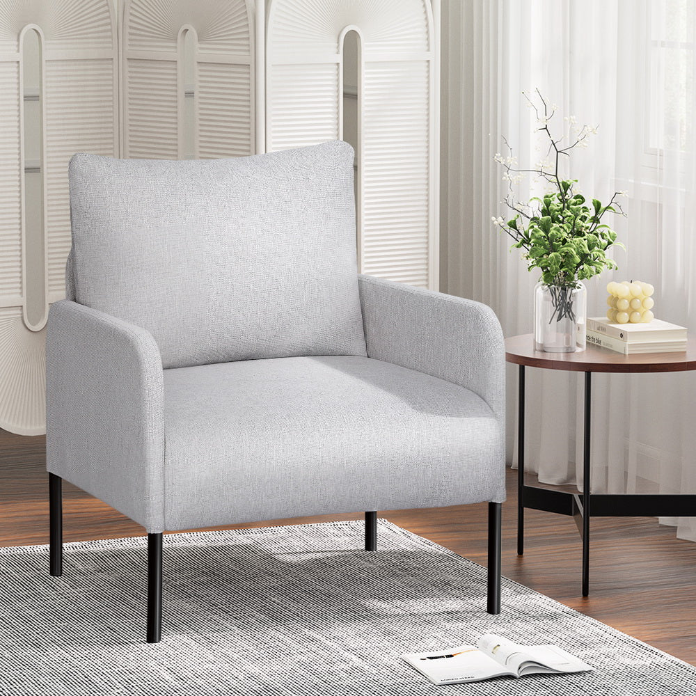 Artiss Armchair Accent Chair Pillow Fabric Grey - Furniture > Bar Stools & Chairs > Arm Chairs & Recliners