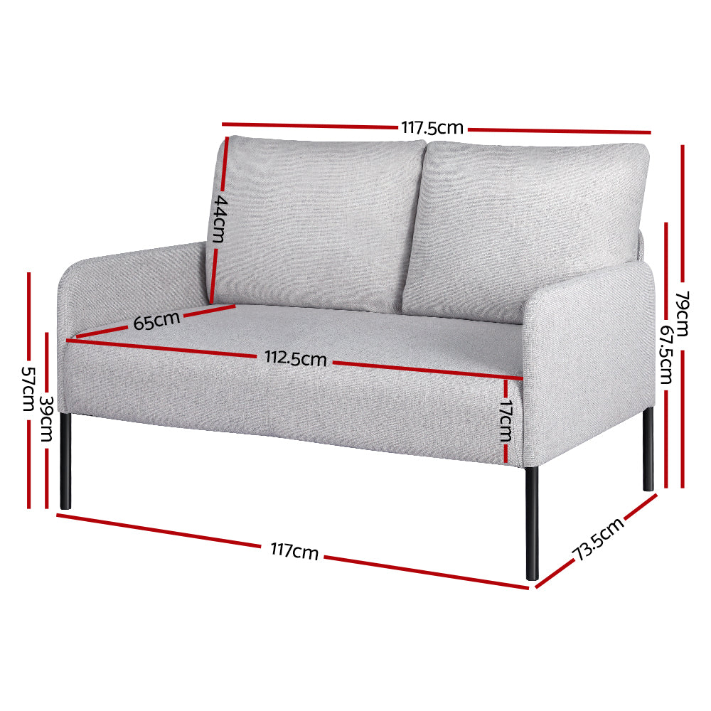 Artiss Armchair 2-Seater Sofa Pillow Linen Grey - Furniture > Bar Stools & Chairs > Arm Chairs & Recliners