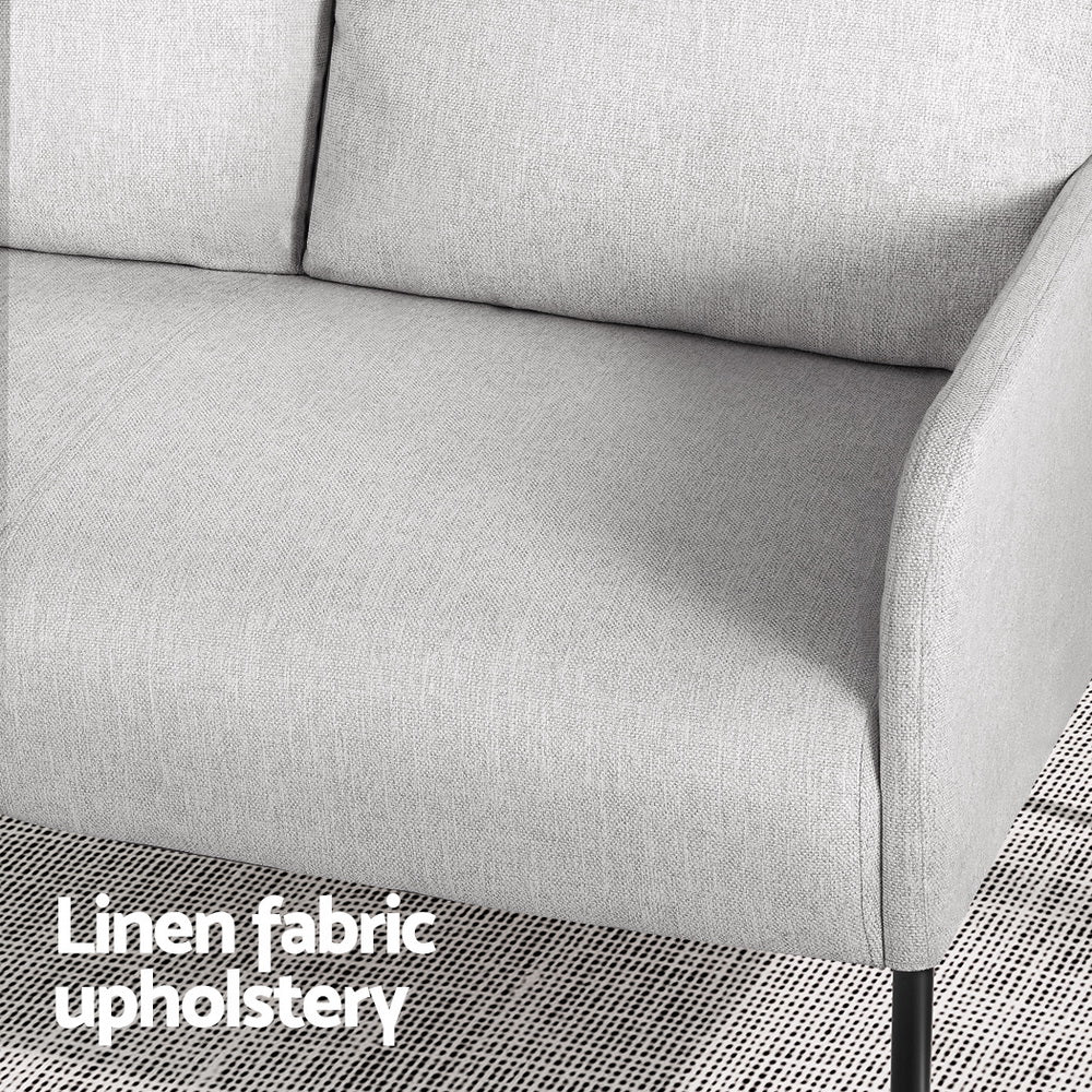 Artiss Armchair 2-Seater Sofa Pillow Linen Grey - Furniture > Bar Stools & Chairs > Arm Chairs & Recliners