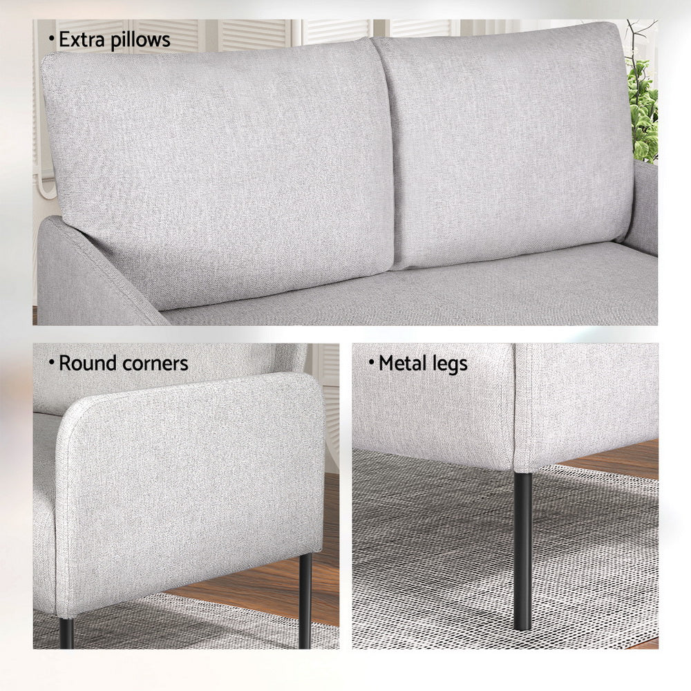 Artiss Armchair 2-Seater Sofa Pillow Linen Grey - Furniture > Bar Stools & Chairs > Arm Chairs & Recliners