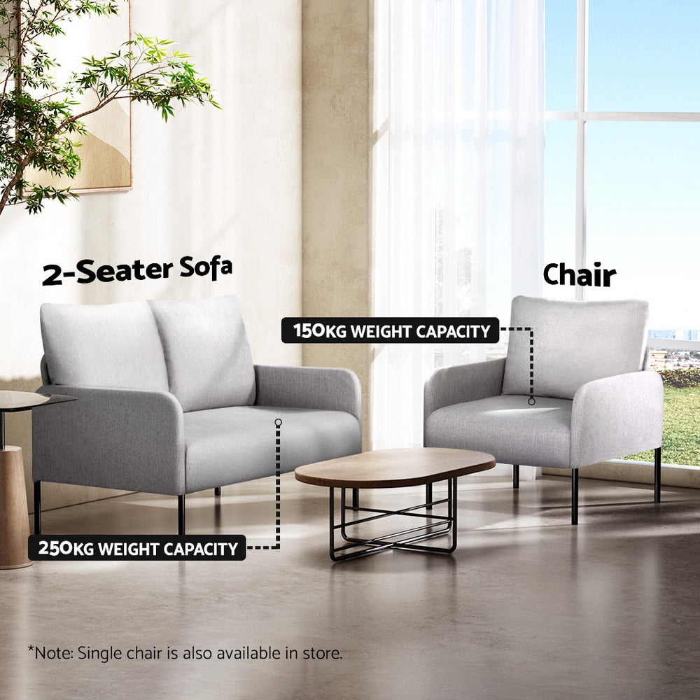 Artiss Armchair 2-Seater Sofa Pillow Linen Grey - Furniture > Bar Stools & Chairs > Arm Chairs & Recliners
