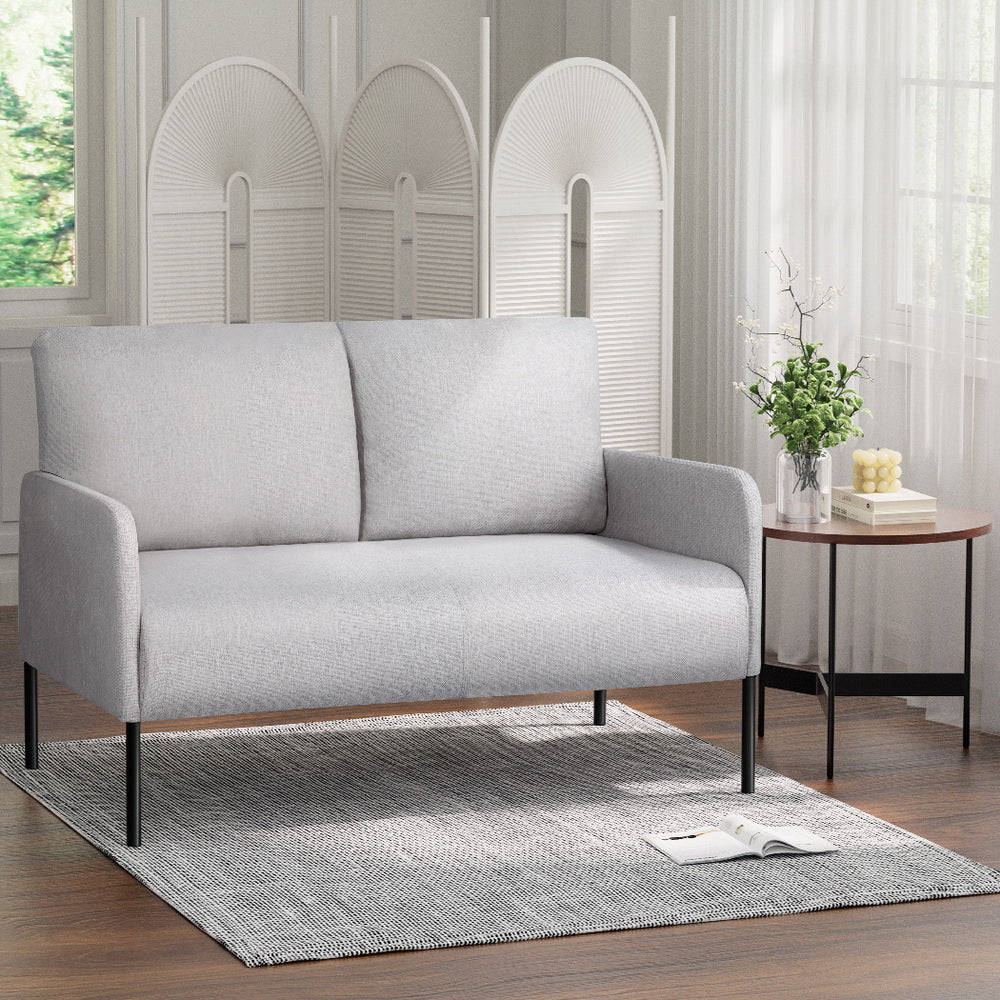 Artiss Armchair 2-Seater Sofa Pillow Linen Grey - Furniture > Bar Stools & Chairs > Arm Chairs & Recliners