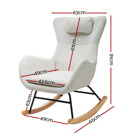 Artiss Rocking Chair Armchair Pillow Boucle White Furniture > Bar Stools & Chairs > Arm Chairs & Recliners