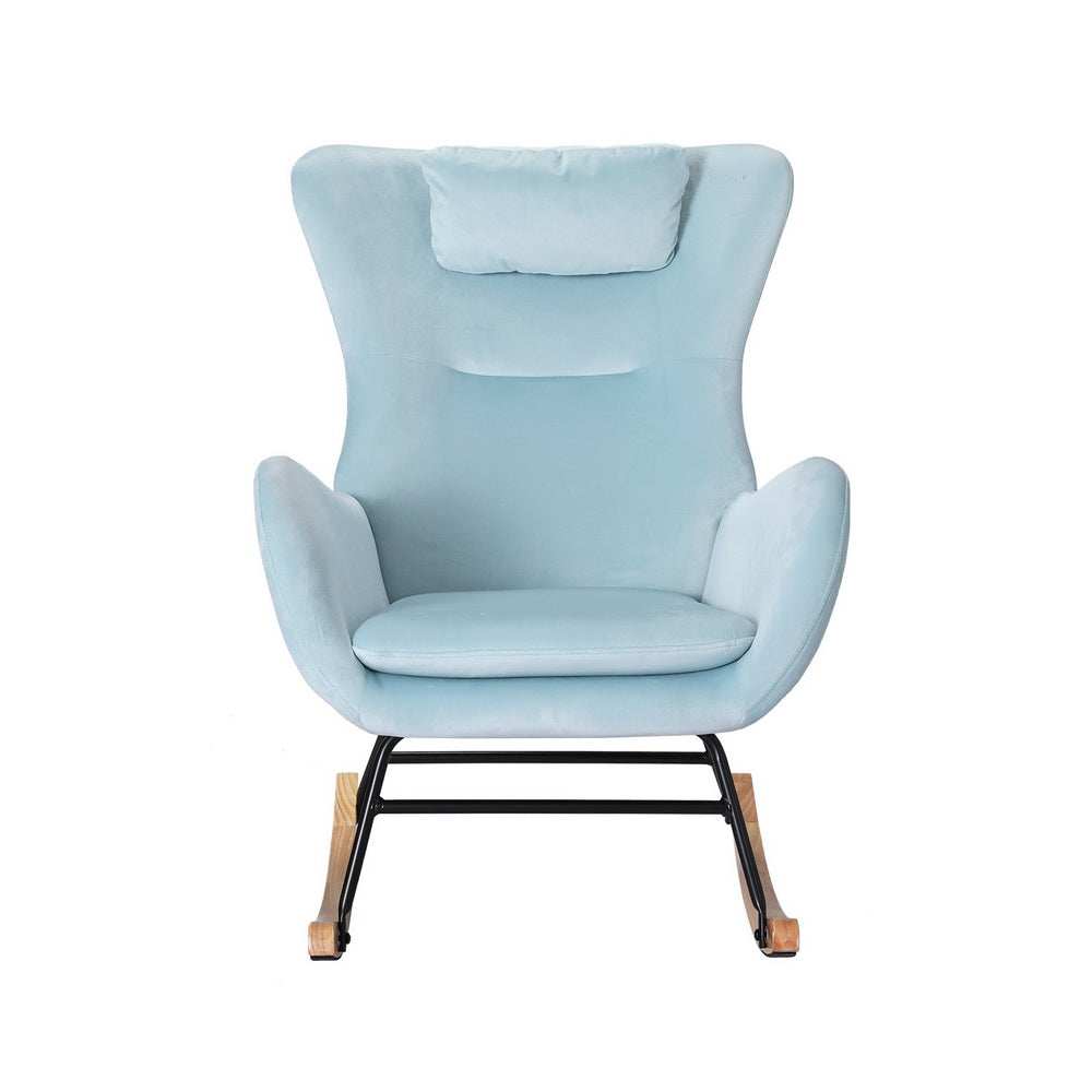 Artiss Rocking Chair Armchair Pillow Velvet Blue Furniture > Bar Stools & Chairs > Arm Chairs & Recliners