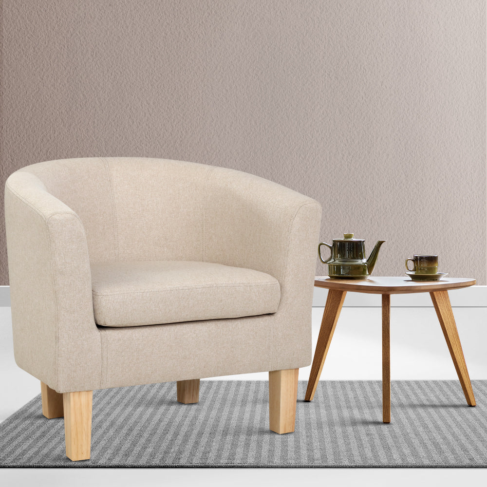 Artiss Armchair Lounge Chair Tub Accent Armchairs Fabric Sofa Chairs Beige - Furniture > Bar Stools & Chairs > Arm