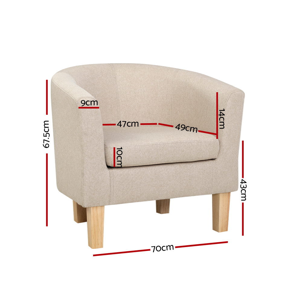 Artiss Armchair Lounge Chair Tub Accent Armchairs Fabric Sofa Chairs Beige - Furniture > Bar Stools & Chairs > Arm