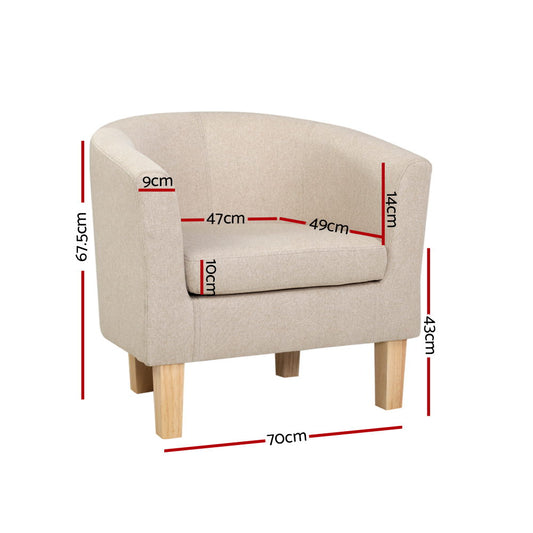 Artiss Armchair Lounge Chair Tub Accent Armchairs Fabric Sofa Chairs Beige Furniture > Bar Stools & Chairs > Arm Chairs