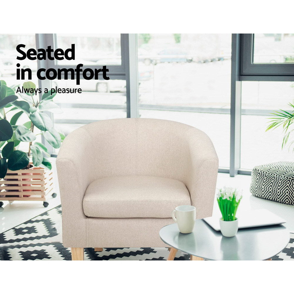 Artiss Armchair Lounge Chair Tub Accent Armchairs Fabric Sofa Chairs Beige - Furniture > Bar Stools & Chairs > Arm