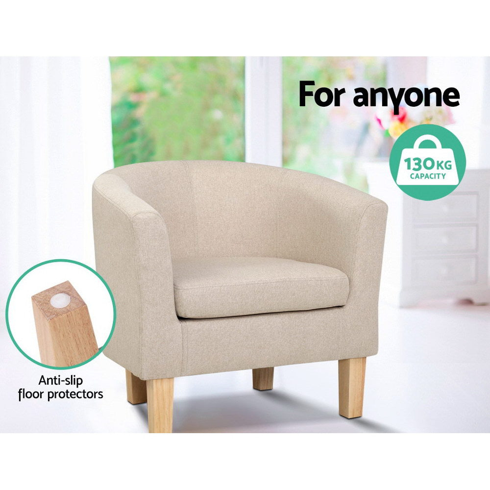 Artiss Armchair Lounge Chair Tub Accent Armchairs Fabric Sofa Chairs Beige - Furniture > Bar Stools & Chairs > Arm